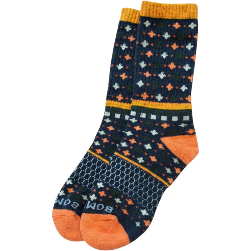 Bombas Calf Socks Kids Small Navy Blue Orange Fair Isle Geometric Honeycomb